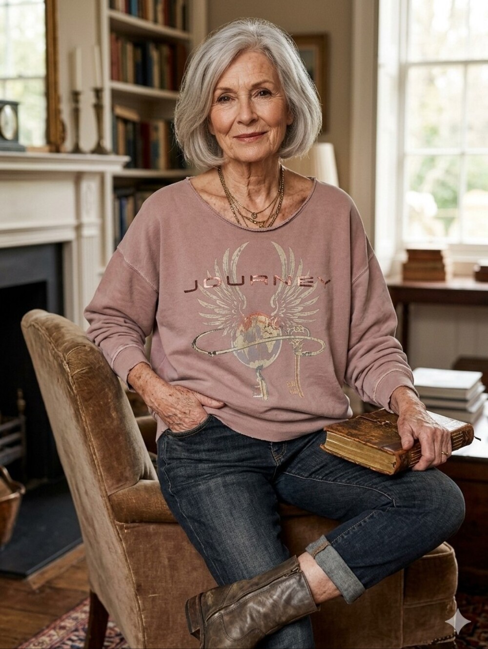 Graphic Sweatshirt for Women - Dusty Rose